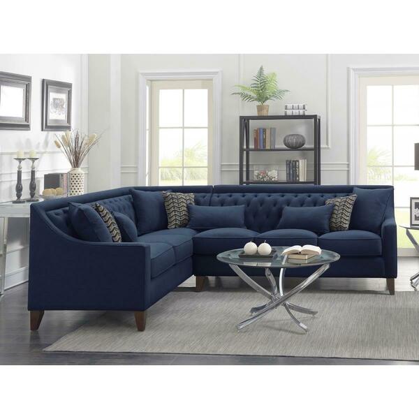 Chic Home Fulla Linen Tufted Back Rest Modern Contemporary Left Facing Sectional Sofa - Navy FSA2908-US